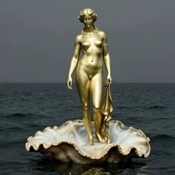 neat, extemporaneous by johannes itten, by hiroshi sugimoto brass. the computer art of the moment when the goddess venus is born from the sea. she is shown standing on a giant clam shell, with her long, flowing hair blowing in the wind. the computer art is full of light & color, & venus looks like she is about to step into a beautiful, bright future.