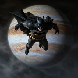 batman from deus ex mankind divided falling through the clouds of jupiter, by cedric peyravernay, highly detailed, excellent composition, cinematic concept art, dramatic lighting, trending on artstation
