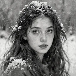 snow, concept art oil painting, black and white portrait fantasy by jama jurabaev, extremely detailed, brush hard, artstation