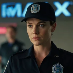 close-up of Trisha Paytas as a detective in a movie directed by Christopher Nolan, movie still frame, promotional image, imax 70 mm footage