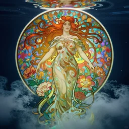underwater strong back light, swirling liquid clouds, seductive windy portrait of the goddess of the flowers!!!, by artgerm, cushart krenz, greg rutkowski, mucha. art nouveau. gloomhaven, swirly vibrant ripples, gaudy colors, sharp edges. ultra clear detailed. 8 k. elegant, intricate, octane render