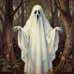 a handsome but sinister ghost in layers of fear, with violence in his eyes, 1 9 7 0 s, seventies, woodlands, delicate embellishments, painterly, offset printing technique, by mary jane ansell