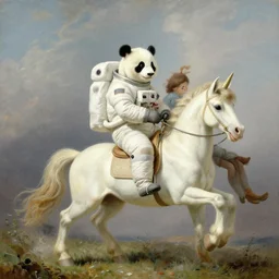 panda astronaut riding unicorn by george stubbs, martine johanna, hikari shimoda