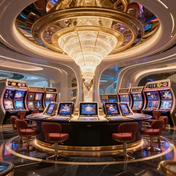futuristic casino, crisp, artistic, artstation, beautiful, luxury