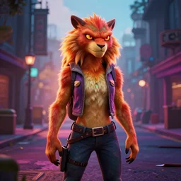 ashley wood portrait of an apex predator in the streets, vibrant, 5 0 mm lens, video game character and environment design, behance hd, evening, dramatic lighting, cinematic, trending on artstation, bloom