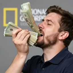 national geographic professional slow motion photo of a man getting hit in there face with a stack of cash, award winning