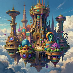 hyper detailed ultra sharp of a magicpunk steampunk sci - fi overcrowded flying island city trending on artstation, warpaint aesthetic, earthwave, colorful, psychedelic, ornate, intricate, digital painting, concept art, smooth, sharp focus, illustration, art by artgerm and greg rutkowski and h. r. giger, 8 k