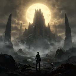 ralph mcquarrie, terrence namey, concept art, matte painting, dark epic sci fi landscape dawn mist halo, by dawe gabriel and dean roger