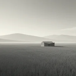 A serene landscape with a singular building in the style of raytracing