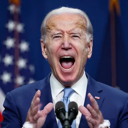 Joe biden screaming with his mouth extremly wide open.
