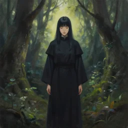 priestess of the bismuth forest. gouache painting by the award - winning mangaka, bloom, chiaroscuro, backlighting, depth of field.