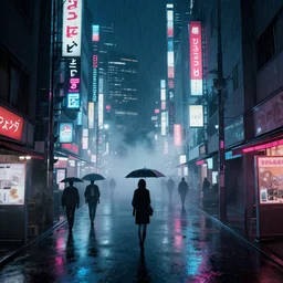 a cyberpunk art tokyo night street, rain and fog by chris myers and junji ito