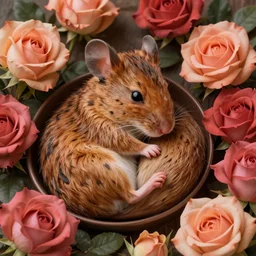 a cute wood mouse curled up asleep in some roses, high quality, ultra detailed, fantasy art, concept art, greg rutkowsky, disney, shaddy safadi, feng zhu, noah bradley, artgerm, artstation, cgsociety