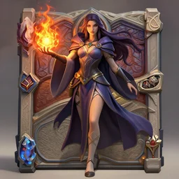 Hearthstone official professional art. A sorceress, wearing a robe casting a fire ball. Insanely coherent & perfect physical body parts (face, arms, legs, hair, eyes). Full body realistic, sharp focus, 8k high definition, insanely detailed, intricate, elegant, smooth, sharp focus, illustration, ArtStation