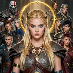 a symmetrical beautiful blonde valkyrie wearing a viking outfit with viking jewelry and accessories by alex gray, android jones, nekro, karol bak, ayami kojima, artgerm, yoshitaka amano, olivier ledroit, ruan jia, charlie bowater, tom bagshaw, make up, blue eyes, golden hora, god of war concept art, fantasy