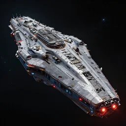 cyberpunk aircraft carrier cargo ship strongly resembling industrial spaceship design concept art in space, by david levy, eve online, elite dangerous, artstation, film noir