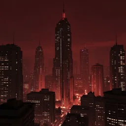 dark reddish cyberpunk city