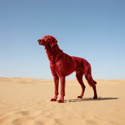 sunny karst desert wide shot, clear skies, crimson hound beast, fantasy concept art