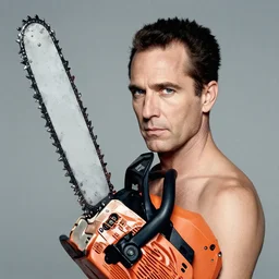 portrait of chainsaw - human hybrid, head and shoulders shot, by annie leibovitz, portrait of a man, studio lighting