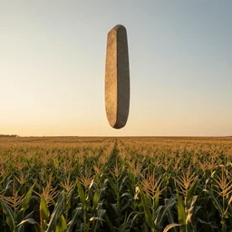 wide shot of a monolith floating high above a cornfield, late afternoon, golden hour, highly detailed, smooth, sharp focus, concept art by greg rutkowski and jakub rebelka and ruan jia