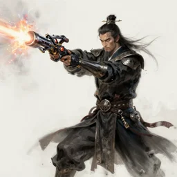 A sorcerer wielding a futuristic super weapon, bust shot, smooth, intricate, elegant, power aura, digital painting, artstation, concept art, high tech fantasy, sharp focus, illustration, art by Mark Ryden-H 640