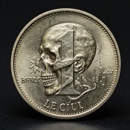 a coin worth 1 human soul. centered. horror dystopia style. highly detailed 8 k. intricate. nikon d 8 5 0 3 0 0 mm. award winning photography.