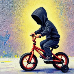 three years old hacker with popsycle pointillist painting