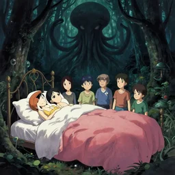 portrait my bed is a forest with a giant cthulhu in the dark by anna nikonova aka newmilky, greg rutkowski, yoji shinkawa, yoshitaka amano, tsutomu niehi, moebius, donato giancola, trending on artstation, featured on pixiv, cinematic composition