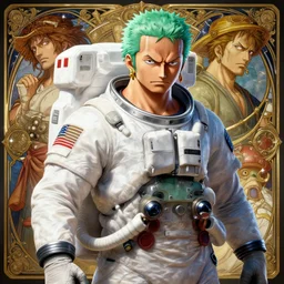 intricate, digital painting, roronoa zoro in a astronaut suit and roronoa zoro, 8 k, art by artgerm and greg rutkowski and alphonse mucha, highly detailed, sharp focus, roronoa zoro, roronoa zoro, artstation, smooth, unreal engine 5, concept art, illustration