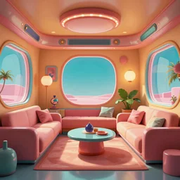 Retro futurism aesthetic interior, concept art