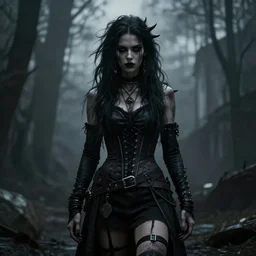 urban liminal dark fantasy edgy grimdark female werewolf dressed like a punk