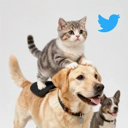 tiny cat riding a labrador, cat on top of dog, concept art, artstation, trending on Instagram, Twitter, three