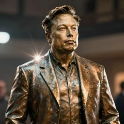 bronze statue of Elon Musk, movie still, cinematic lighting, dramatic, octane render, long lens, shallow depth of field, bokeh, anamorphic lens flare, 8k, hyper detailed, 35mm film grain