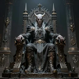 fantasy lich sitting on his throne, ultra realistic, wide angle, intricate details, the fifth element artifacts, highly detailed by peter mohrbacher, hajime sorayama, wayne barlowe, boris vallejo, aaron horkey, gaston bussiere, craig mullins