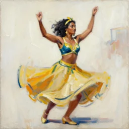emotional brazilian festival dancerin, painting by phil hale, fransico goya,'action lines '!!!, graphic style, visible brushstrokes, motion blur, blurry, visible paint texture, crisp hd image