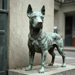 creepy photograph of a statue of a dog taken in the 9 0's, extremely detailed