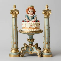 baroque rococo painting Royal Fancy pedestal with cake Greg Hildebrandt Lisa Frank high detail cute adorable whimsical  columns pedal