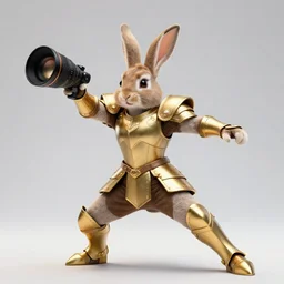 a bunny in golden armor, zeiss lens, 5 0 mm, dynamic pose, action pose