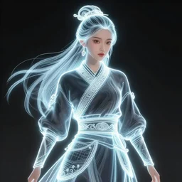 beautiful asian ethnic warrior girl, digital illustration by ruan jia on artstation, outlined by whirling illuminated neon lines and fine lines swirling in circles by jesper ejsing and rhads and makoto and shinkai and lois van baarle, digital art, trending on artstation