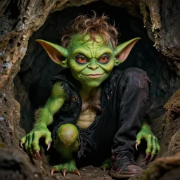 very very intricate photorealistic photo of pete davidson with a green goblin in a cave, photo is in focus with detailed atmospheric lighting, award - winning crisp details