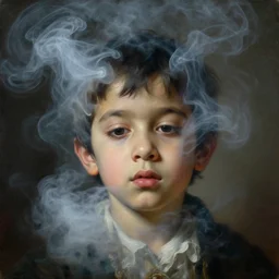 a beautiful neoclassical closeup portrait of a 2 5 years old spaced out tripping indian stoner boy surrounded in a lot of dense smoke, head only, by theodore gericault, by anthony van dyck, by greg rutkowski, oil on canvas, rococo color palette, trending on artstation, masterpiece, brilliant cold lighting, detailed, 8 k