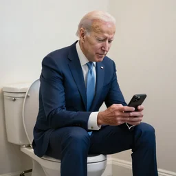 Joe Biden sitting on a toilet playing with his phone, detailed, 4k, global illumination
