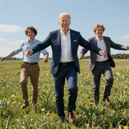 A highly detailed photorealistic full portrait of Joe Biden frolicking in the field by Simon Stalenhag and Thomas Kinkaid, Octane render, trending on cgsociety, HDR, 8K I cant believe how accurate this is