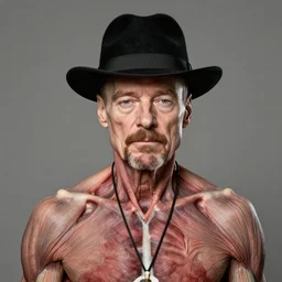 Walter White with pork pie black hat, accurate anatomy, highly detailed, digital art, centered, portrait