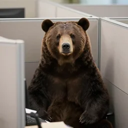 a bear is literally in an office cubicle