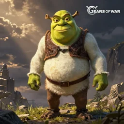 Shrek in Gears of War, epic digital painting