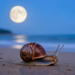 snail sitting under the moon on the beach