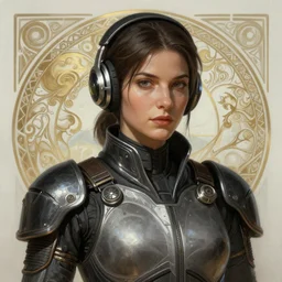 portrait of a female Commander Shepard from Mass Effect, D&D, fantasy, intricate, elegant, highly detailed, digital painting, artstation, concept art, matte, sharp focus, illustration, art by Artgerm and Greg Rutkowski and Alphonse Mucha
