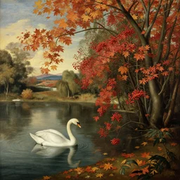 already the leaves of the maple are fallingon the swanpool, and on the bloodstained bushes of the late - ripening rowan., artwork by guercino