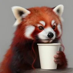 red panda, paper cup, red hair young pale girl, fantasy, surreal, highly detailed, digital painting, artstation, concept art, illustration, art by patrick james woodroffe